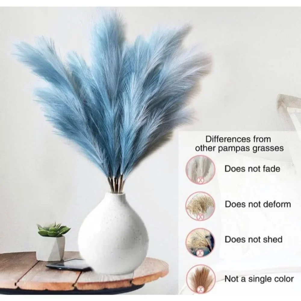 3 Pieces | Gradient Blue Faux Artificial 45Inch Pampas Grass Rustic Boho Decor